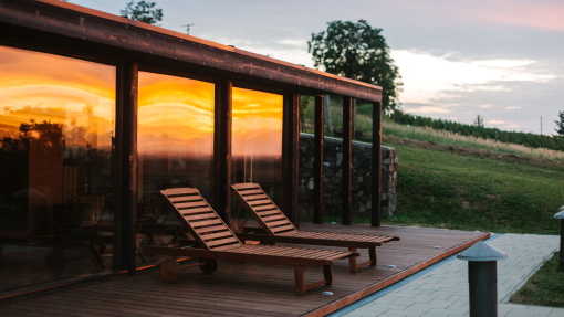 Exkluzív panoráma terasz wellness szaunaház